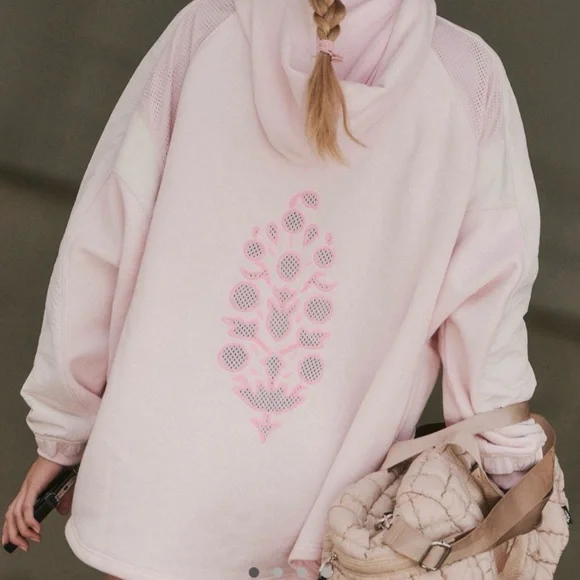 NWT Free People Racing Stripes Hoodie in Heirloom Pink Combo XS